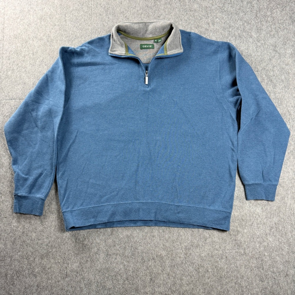 Orvis Mens Sweatshirt XL Blue Heather Quarter Zip Pullover Mock Neck Fleece